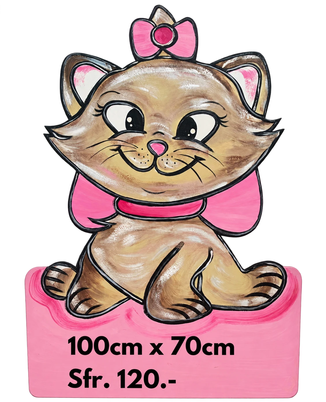Rosa Katze mit Schleife – handgemalte Geburtstafel von Vesna