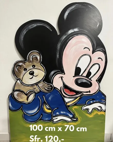 Maus mit Teddy – handgemalte Geburtstafel von Vesna
